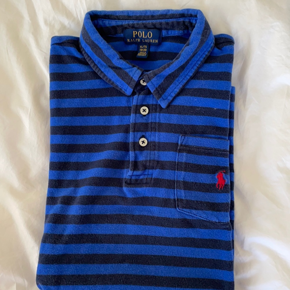 Blue Striped Polo Shirt w/ pocket by Ralph Lauren